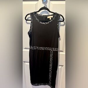 Black Sleeveless Dress with Leopard Trim